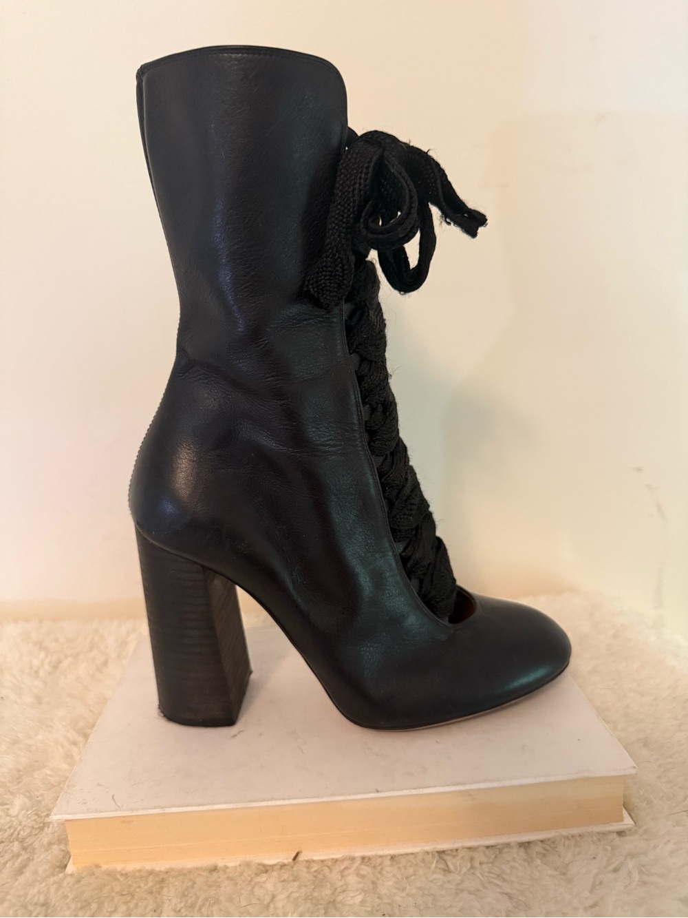 Chloe Black Lace-Up High Heel Ankle Boots Beautiful EU37 - Picture 7 of 13